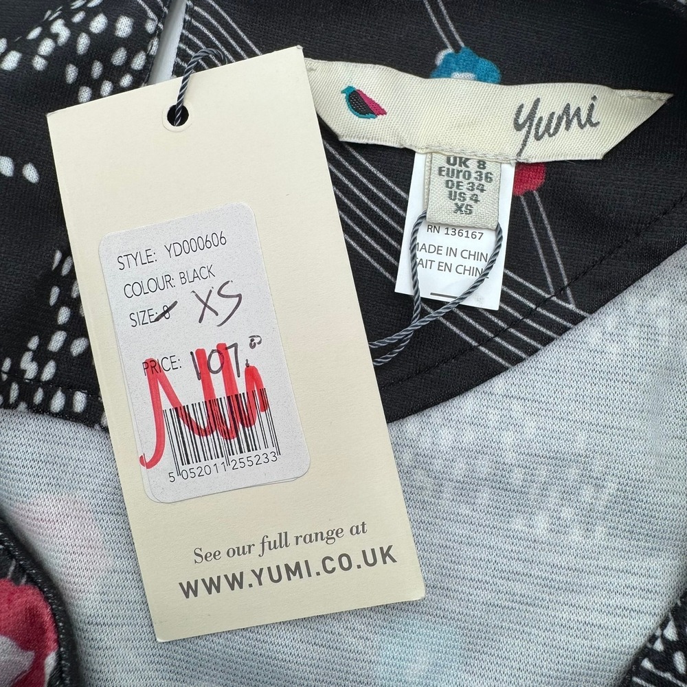 YUMI LONDON NWT Women's 4 Black Bird Floral Print Pockets Shift Mini‎ Dress - Picture 4 of 9